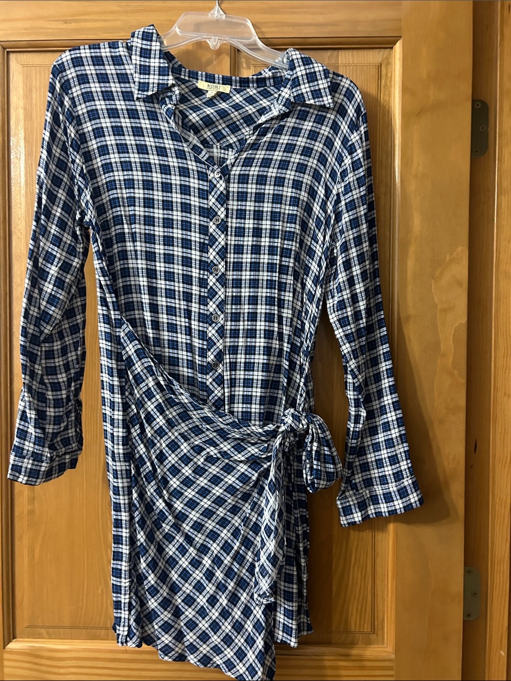 Blue Plaid Button-Front faux Tie-Waist Dress